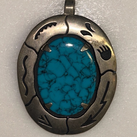 Bell Trading Post Jewelry - Vintage~ Bell Trading Post ~ Nickel Silver W/ Turquoise Stone Bear Claw ~Pendant